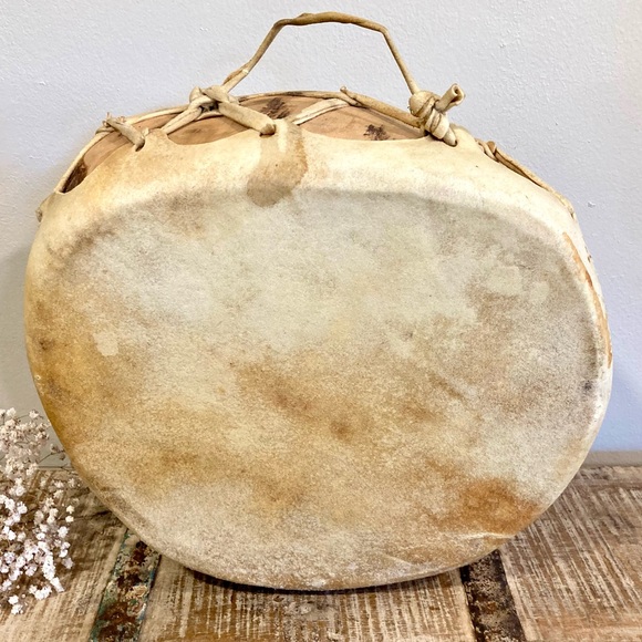 Rawhide Hand Drum Taos Pueblo Red Willow Leather and Wood - Picture 4 of 14